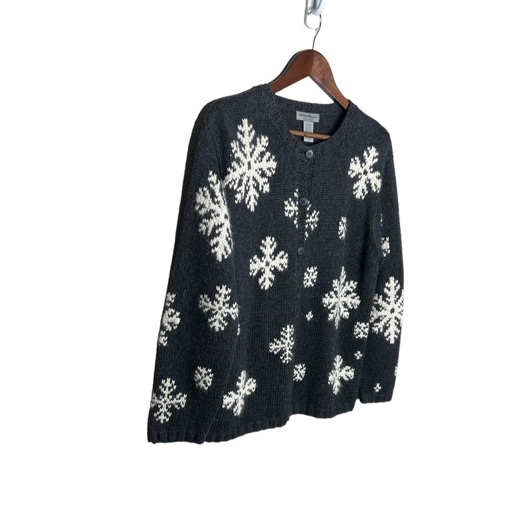 Vintage Eddie Bauer Cardigan Sweater Grey Blend Button Up Snowflakes - Picture 4 of 9